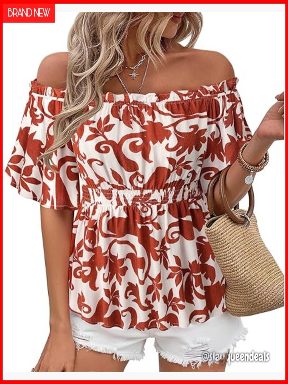 Off Shoulder Peplum Blouse Ruffle Sleeve Summer Top Viscose Fabric